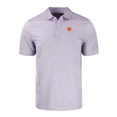 Clemson Cutter & Buck Pike Eco Symmetry Print Stretch Recycled Polo WHITE/PURPLE