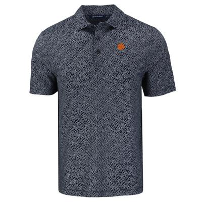 Clemson Cutter & Buck Pike Eco Pebble Print Stretch Recycled Polo BLACK/WHITE