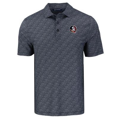 Florida State Cutter & Buck Pike Eco Pebble Print Stretch Recycled Polo BLACK/WHITE