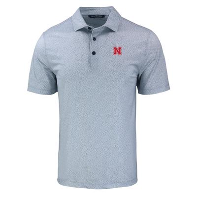 Nebraska Cutter & Buck Pike Eco Pebble Print Stretch Recycled Polo POLISHED/WHITE