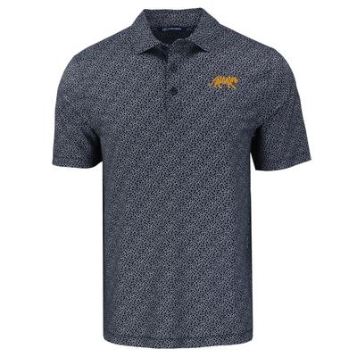 LSU Cutter & Buck Pike Eco Pebble Print Stretch Recycled Polo BLACK/WHITE