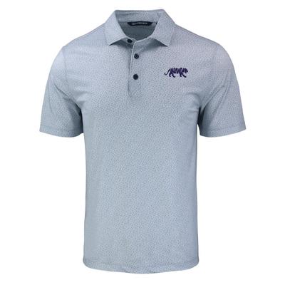 LSU Cutter & Buck Pike Eco Pebble Print Stretch Recycled Polo POLISHED/WHITE