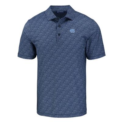 UNC Cutter & Buck Pike Eco Pebble Print Stretch Recycled Polo NAVY/WHITE