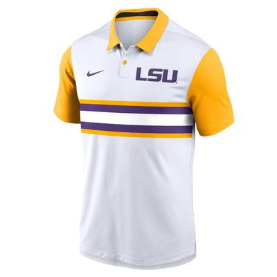 LSU Nike Campus Pattern Chest Stripe Polo WHITE/GOLD