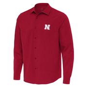  Nebraska Antigua Exposure Long Sleeve Woven Shirt