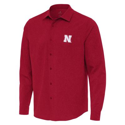 Nebraska Antigua Exposure Long Sleeve Woven Shirt