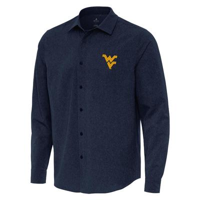 West Virginia Antigua Exposure Long Sleeve Woven Shirt