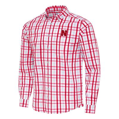 Nebraska Antigua Tending 2 Long Sleeve Woven Shirt