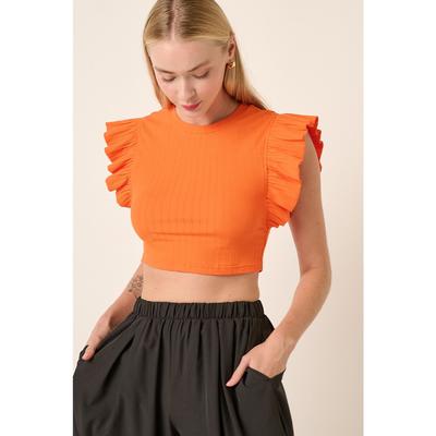 Mittoshop Rib Knit Ruffle Detail Crop Top