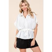  Mittoshop Airflow Elastic Tie Waist Peplum Blouse