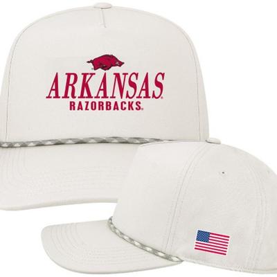 Arkansas Legacy American Flag Caddy Rope Script Snapback Cap