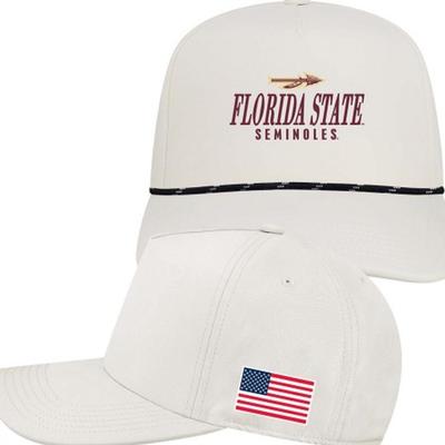 Florida State Legacy American Flag Caddy Rope Script Snapback Cap