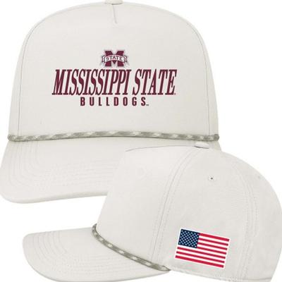 Mississippi State Legacy American Flag Caddy Rope Script Snapback Cap