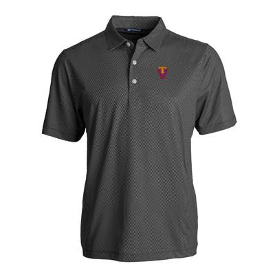 Virginia Tech Vault Cutter & Buck Pike Eco Symmetry Print Stretch Recycled Polo BLACK/WHITE