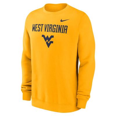 West Virginia Nike Primary Stack Club Fleece Crew UNIV_GOLD