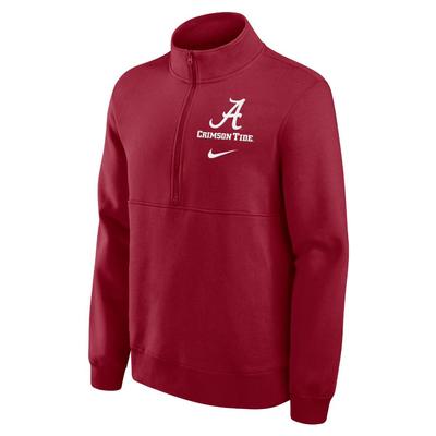 Alabama Nike 1/2 Zip Pullover Club Fleece CRIMSON