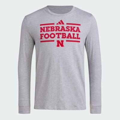 Nebraska Adidas Practice Football Pregame Long Sleeve Tee HTHR_GREY