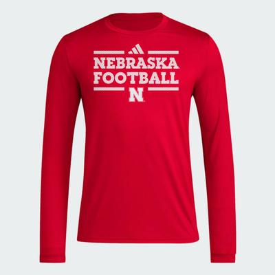 Nebraska Adidas Practice Football Pregame Long Sleeve Tee