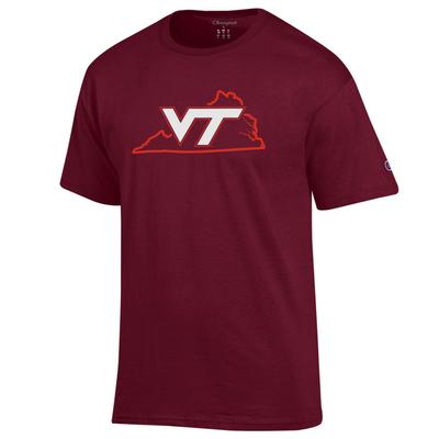 Virginia Tech Champion Logo Over State Tee