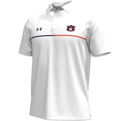 Auburn Under Armour Chest Stripe Polo WHITE