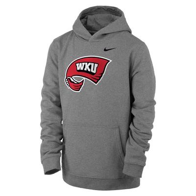 Western Kentucky Nike YOUTH Club Fleece Hoodie DK_GREY_HTHR