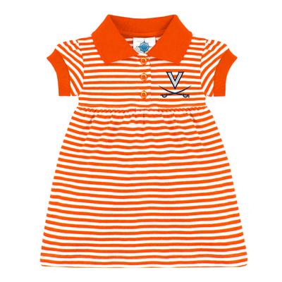 Virginia Creative Knitwear Infant Striped Gameday Dress With Bloomer ORG/WHT