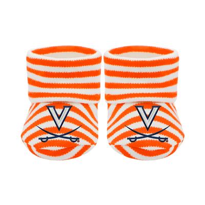 Virginia Creative Knitwear Infant Striped Booties ORG/WHT