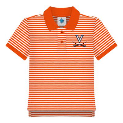 Virginia Creative Knitwear Toddler Striped Polo ORG/WHT