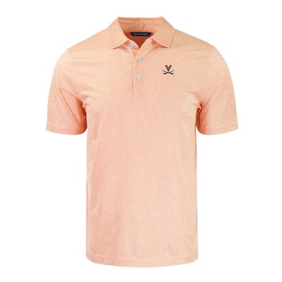 Virginia Cutter & Buck Pike Eco Symmetry Print Stretch Recycled Polo WHITE/ORANGE