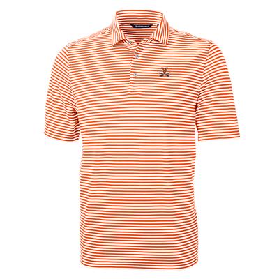 Virginia Cutter and Buck Striped Virtue Eco Pique Polo ORANGE