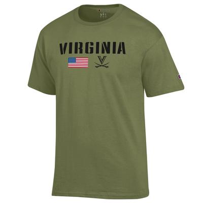 Virginia Champion Military Font Over Flag/Logo Americana Tee