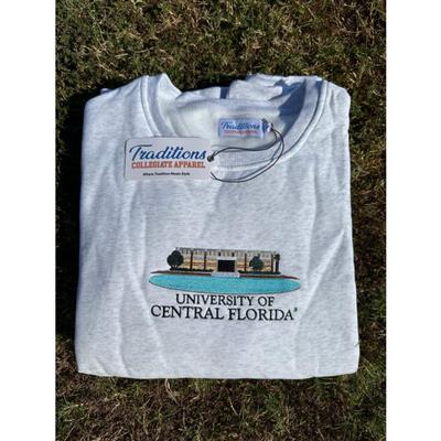 UCF Campus Building Embroidered Crew HTHR_GREY