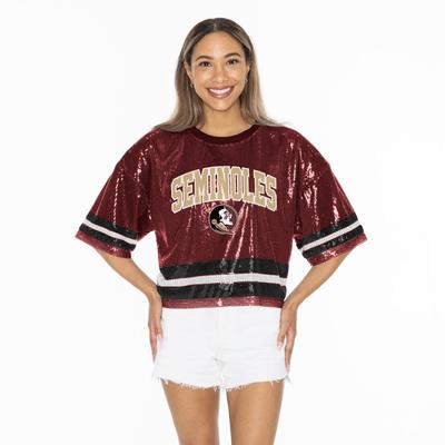 Florida State Gameday Couture Own the Game Full Sequin Crop Jersey