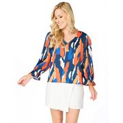  Navy And Orange Stewart Simmons The Abstract 3/4 Sleeve Blouse