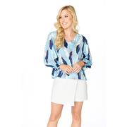  Light Blue And Navy Stewart Simmons The Abstract 3/4 Sleeve Blouse