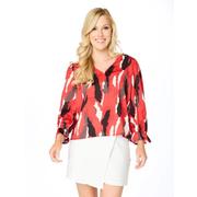  Red And Black Stewart Simmons The Abstract 3/4 Sleeve Blouse