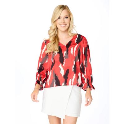 Red and Black Stewart Simmons The Abstract 3/4 Sleeve Blouse