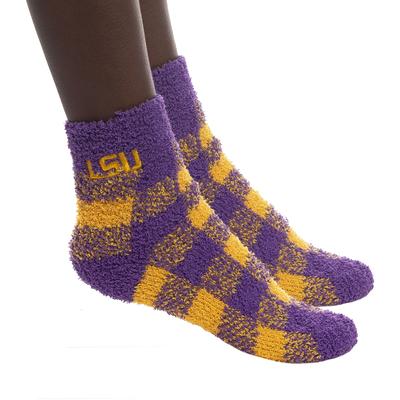 LSU ZooZatz Buffalo Check Fuzzy Socks