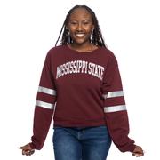  Mississippi State Zoozatz Women's Glitter Sleeve Crew