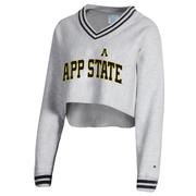  App State Champion Women's Reverse Weave Higher Ed Cropped V- Neck