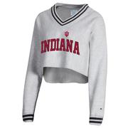  Indiana Champion Women's Reverse Weave Higher Ed Cropped V- Neck