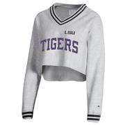  Lsu Champion Women's Reverse Weave Higher Ed Cropped V- Neck