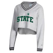  Michigan State Champion Women's Reverse Weave Higher Ed Cropped V- Neck