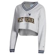  West Virginia Champion Women's Reverse Weave Higher Ed Cropped V- Neck