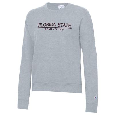 Florida State Champion Women's Bar Stack Powerblend Crew HEATHER_GREY