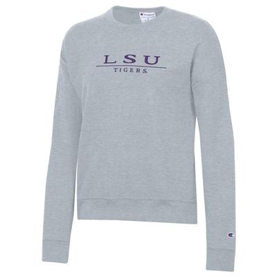 LSU Champion Women's Bar Stack Powerblend Crew HEATHER_GREY