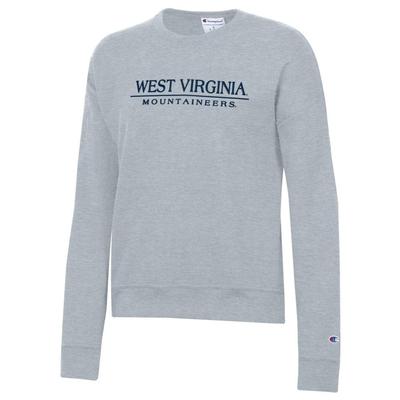 West Virginia Champion Women's Bar Stack Powerblend Crew HTHR_GREY