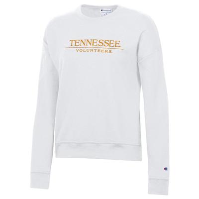 Tennessee Champion Women's Bar Stack Powerblend Crew WHITE