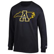  App State Champion Logo Over State Long Sleeve Tee