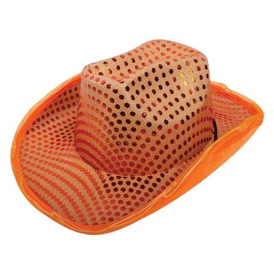 Orange Sequin Light Up Cowboy Hat